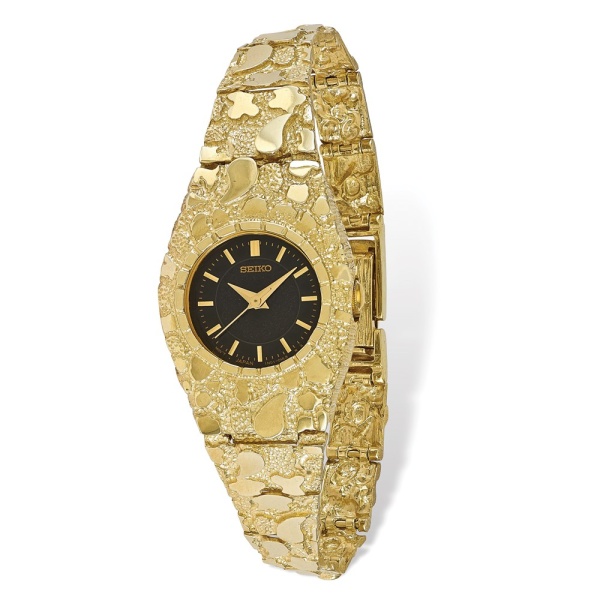 10K Yellow Gold Black 22 mm Dial Nugget Watch