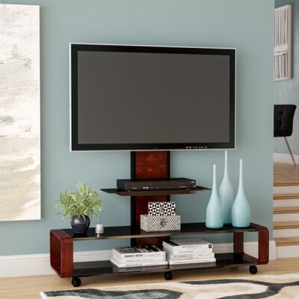 Bent Wood TV Stand With Mount & Wheel for Up to 85" TVs