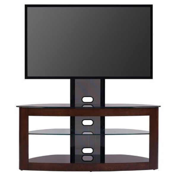 Tol Curved Wood TV Stand Mount, 3 Open Shelves for Up to 85" TVs
