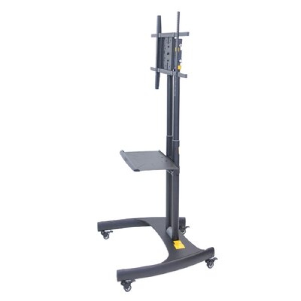 WorkplaceEssentials Gray Tilt Floor Stand Mount for LCD with Shelving, Holds up to 100 lbs