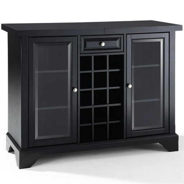 Bowery Hill Rustic Wood Sliding Top Bar Cabinet in Black Finish