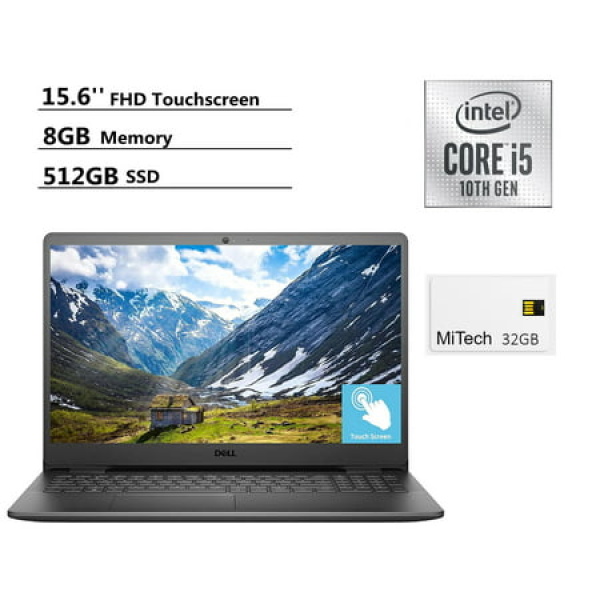 Dell Inspiron 15.6 FHD Touch Laptop Intel Core i5-1035G1 8GB DDR4 RAM 512GB SSD Webcam WiFi HDMI Bluetooth with MiTech 32GB USB Card Windows 10 Black