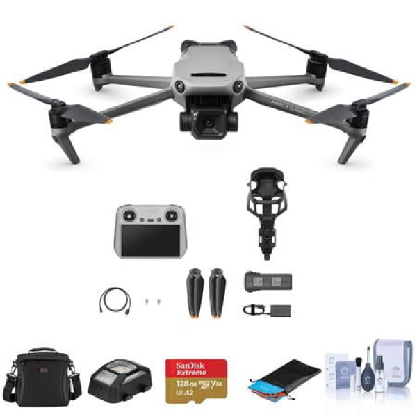 Mavic 3 Classic Drone with RC Controller Bundle with 128GB microSD Card Shoulder Bag Anti-Collision Light Landing Pad Cleaning Kit