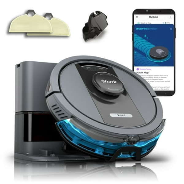 Shark Matrix™ Self-Emptying Robot Vacuum & Mop with No Spots Missed on Carpets and Hard Floors Bagless 30-Day Capacity Base Precision Home Mapping Perfect for Pet Hair Wi-Fi RV2400WS