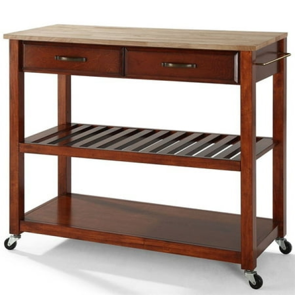 Bowery Hill 2-Drawer Wood Kitchen Cart Island in Cherry/Natural