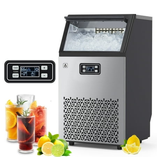 WhizMax Commercial Ice Machine 150Lbs/24H with 33Lbs Ice Bin Under Counter Ice Maker in Stainless Steel