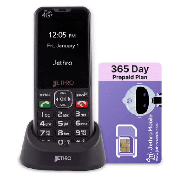 Jethro SC490 4G Unlocked Senior Cell Phone - 365 Days Unlimited Talk Text 8GB Data Simple for Elderly and Kids Large Buttons & Big Screen (SIM Card Kit Included)