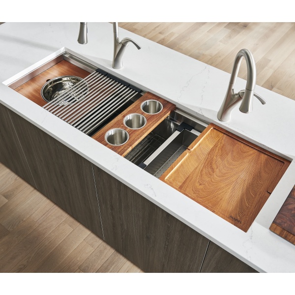 Ruvati USA RVH8555 57 in. Workstation Two-Tiered Ledge Undermount 16 Gauge Stainless Steel Kitchen Sink