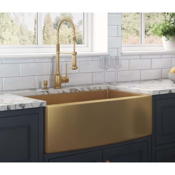 Ruvati USA RVH9880GG 36 in. Apron-Front Farmhouse Stainless Steel Single Bowl Kitchen Sink - Brass Tone Matte Gold