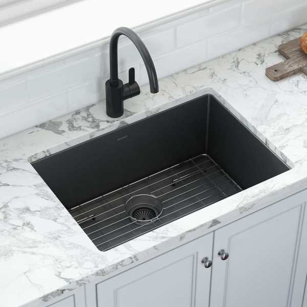 27 in. Undermount Stainless Steel 16 Gauge Single Bowl Kitchen Sink, Gunmetal Black