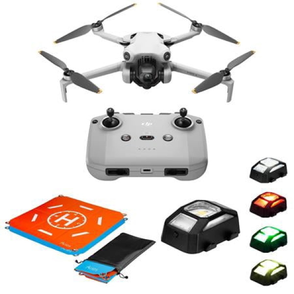 Mini 4 Pro Drone with RC-N2 Controller Bundle with Claw Lanyard Mounting System Landing Pad and Strobe Light