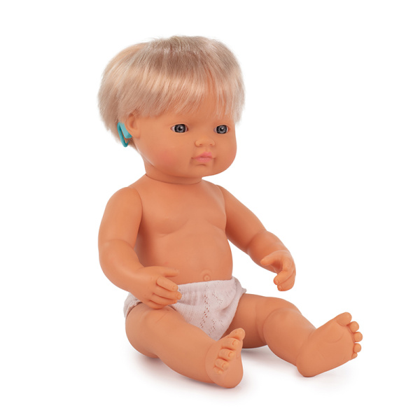 Miniland Educational MLE31114 15 in. Caucasian Girl Baby Doll with Hearing Aid