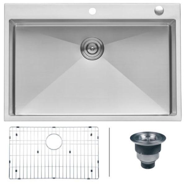 RVH8005 33 x 22 in. Drop-in Tight Radius 16 Gauge Stainless Steel Topmount Kitchen Sink Single Bowl