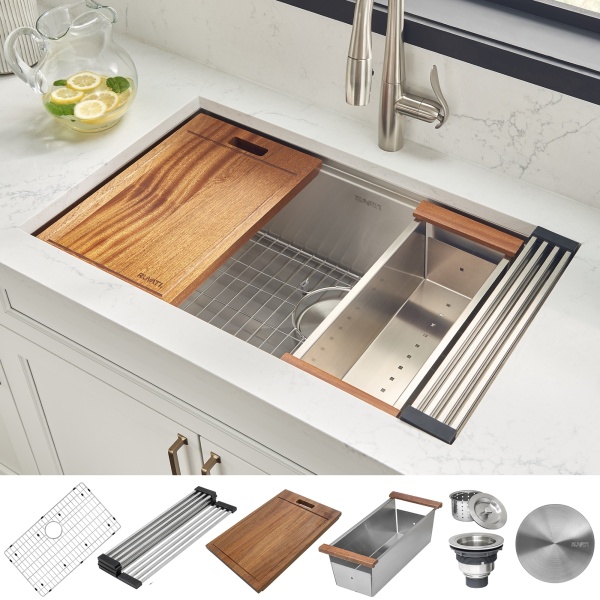 Ruvati USA RVH8310 30 in. Workstation Ledge Undermount 16 Gauge Stainless Steel Kitchen Sink Single Bowl