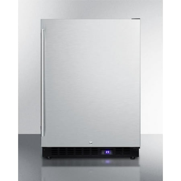 Summit SCFF53BSSIM Frost- free Undercounter Freezer With Icemaker Digital Thermostat Stainless Steel Door Lock and Black Cabinet.