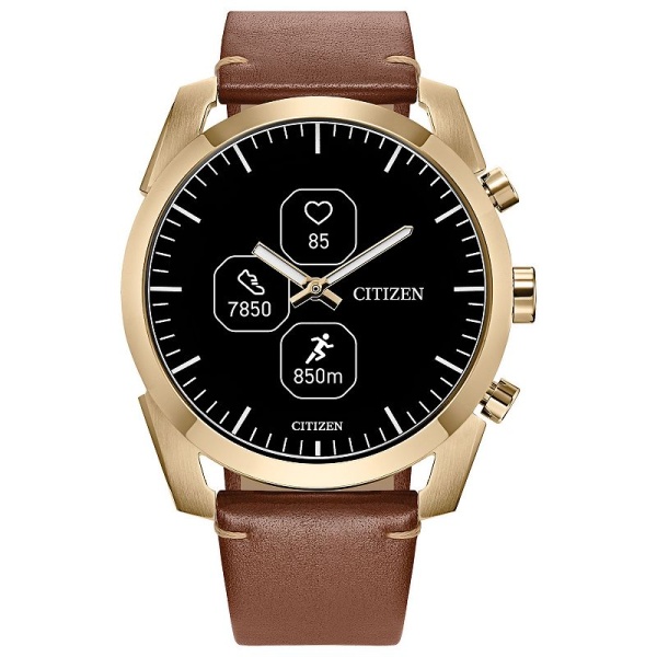 Citizen CZ SMART Gold Stainless Steel Hybrid Sport Smartwatch with Brown Leather Strap, Large