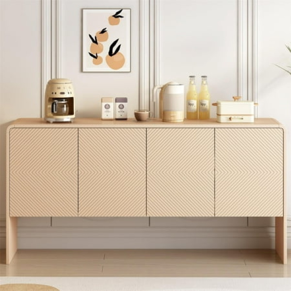 Kadyn 60 L Large Storage Space Sideboard Sideboard Buffet Cabinet with 4 Doors Floor Storage Cabinet for Living Room Apricot Cream