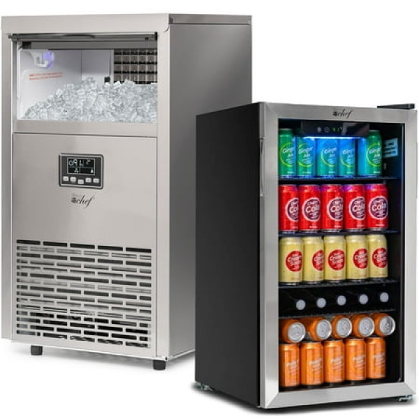 Deco Chef Commercial Ice Maker Stainless Steel with 118-Can Mini Fridge Bundle