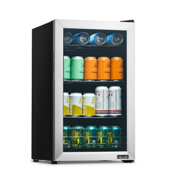 Newair 100 Can Beverage Refrigerator Cooler Freestanding Mini Fridge in Stainless Steel for Home Office or Bar