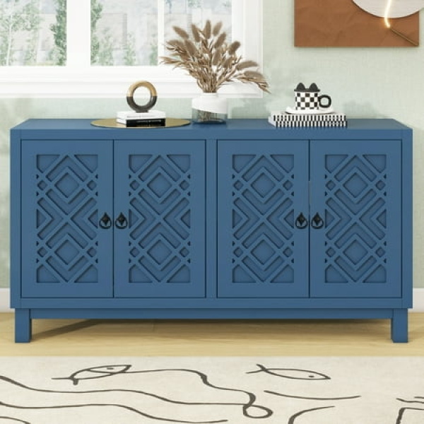 4 Door Buffet Cabinet with Pull Ring Handles Navy