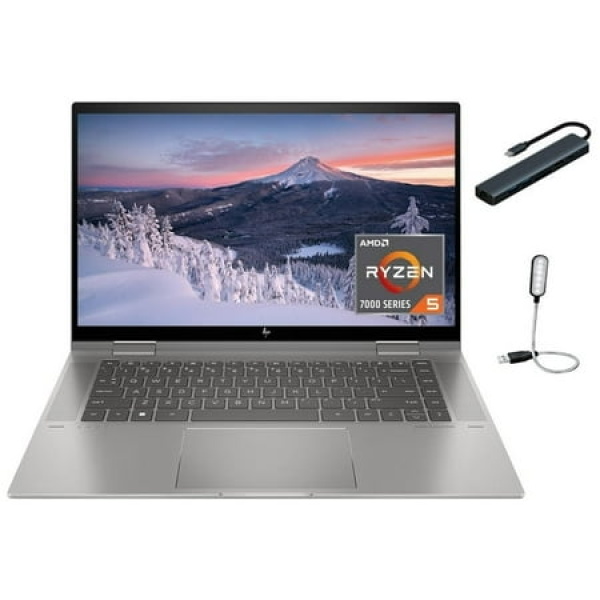 HP Envy x360 Convertible 15.6 FHD Touch 2-in-1 Laptop AMD Ryzen 5 7530U 24GB RAM 256GB PCIe SSD Backlit Keyboard 360-degree Hinge 1 Year Office 365 Windows 11 Home Gray + Mazepoly Accessories