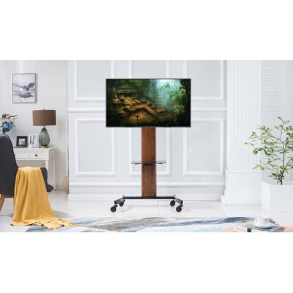 Jankowski Walnut/Black Floor TV Stand Mount for UP to 85" with Wheel