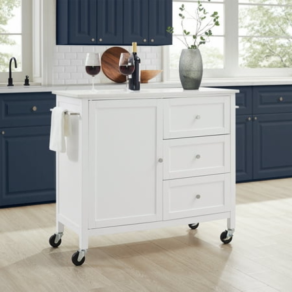 Soren Stone Top Kitchen Island/Cart White