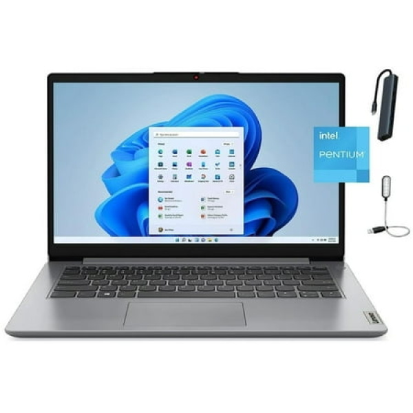 Lenovo IdeaPad 1 14 inch HD (1366x768) Notebook Laptop Intel Pentium Silver N5030 1.10 GHz 4GB RAM 128GB SSD Windows 11 Home Platinum Gray with Mazepoly Accessories