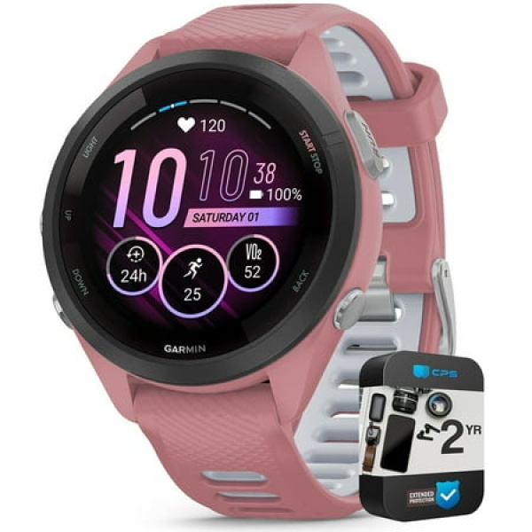 Garmin 010-02810-05 Forerunner 265S GPS Smartwatch Light Pink/Whitestone Bundle with 2 YR CPS Enhanced Protection Pack