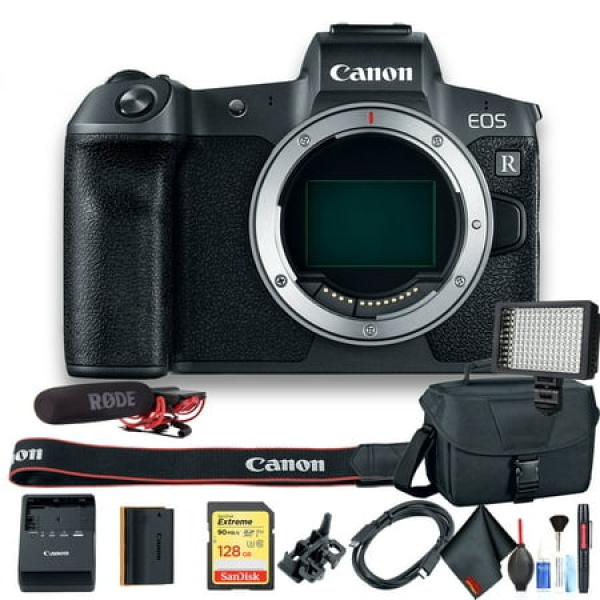 Canon EOS R Mirrorless Digital Camera International Model (3075C002) W/Bag Extra Battery Rode Mic 128 GB Memory Card LED Light and More