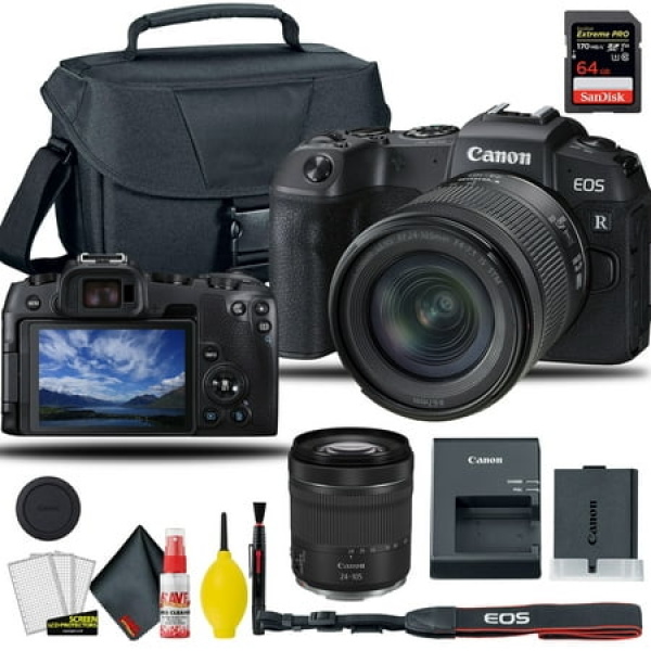 Canon EOS RP Mirrorless Digital Camera with 24-105mm f/4-7.1 Lens + EOS Camera Bag + SanDisk Extreme Pro 64GB Card + 6AVE Electronics Cleaning Set and More