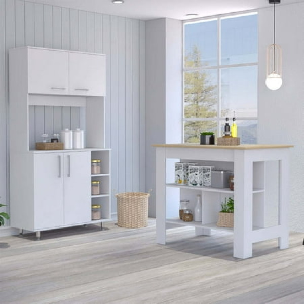 FM FURNITURE Surrey 2-Piece Modern Engineered Wood Kitchen Set in White/Oak