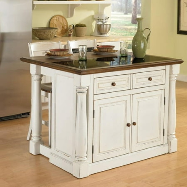 Homestyles Monarch Wood Kitchen Island Set in Off White