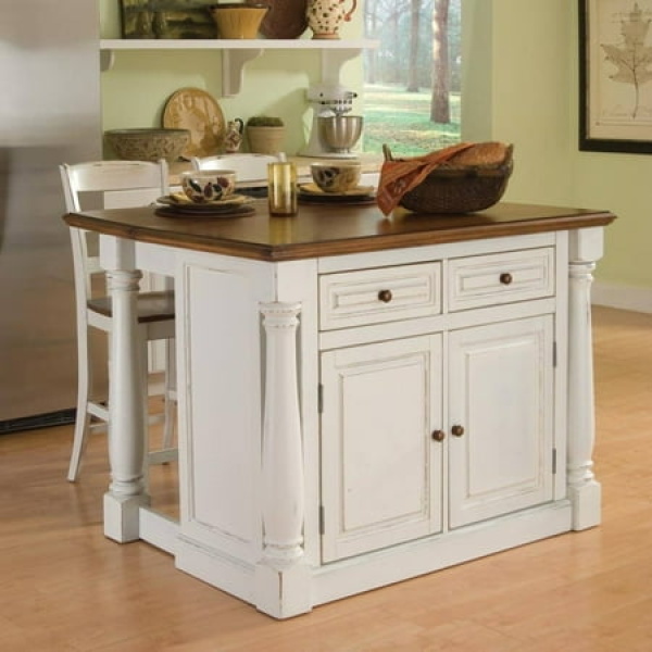 Homestyles Monarch Wood Kitchen Island Set in Off White