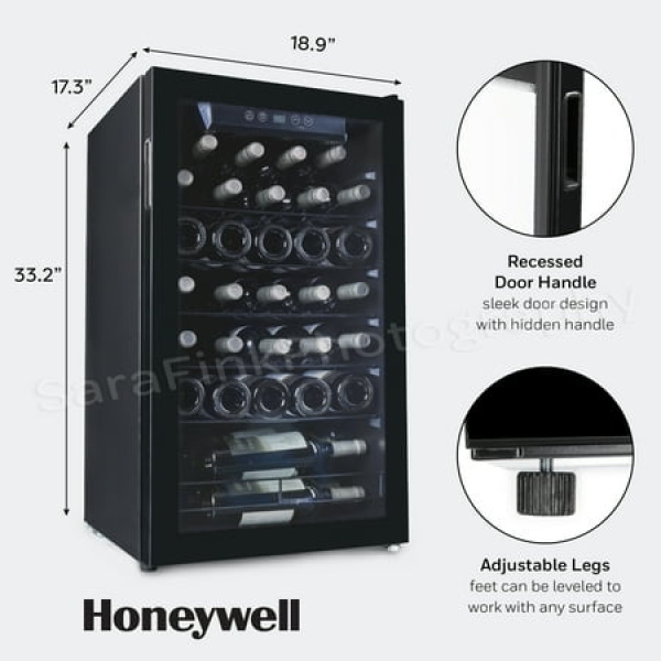 Honeywell 34 Bottle Compressor Wine Cooler Large Freestanding Wine Cellar for Red White Champagne Digital Temperature Control Stainless Steel