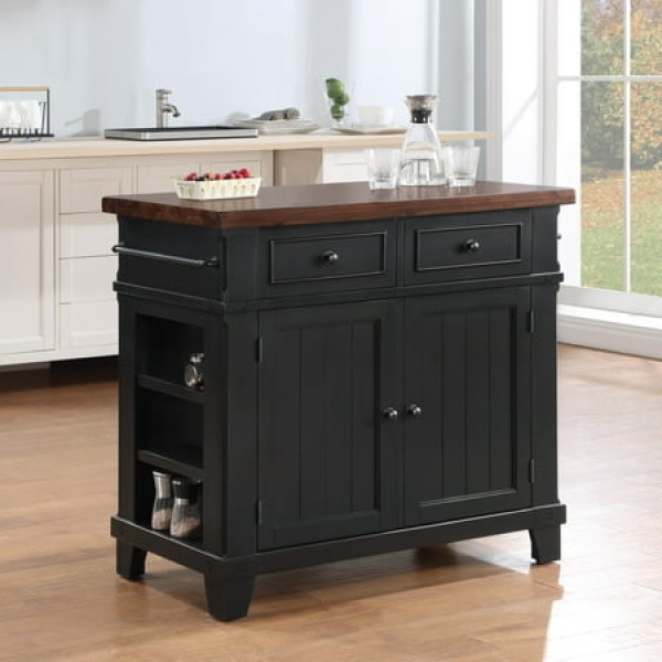 Madison Kitchen Island in Black Finish Engineered Wood