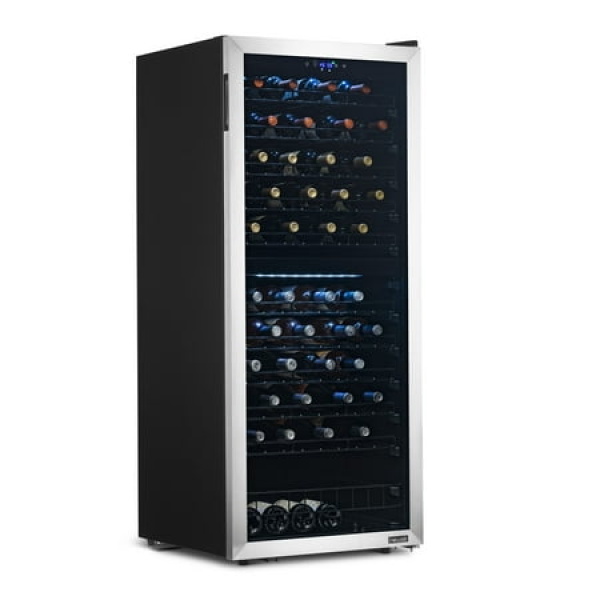 Newair Freestanding Wine Refrigerator 98 Bottle Dual Zone Compressor Wine Fridge in Stainless Steel