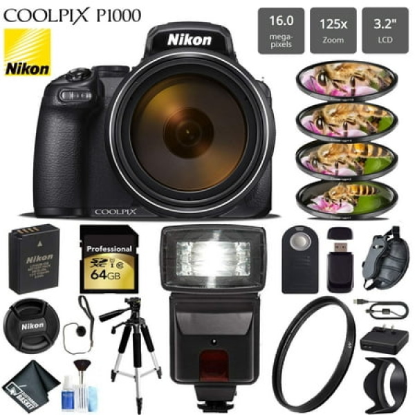 Nikon COOLPIX P1000 Digital Camera 16MP 125x Optical Zoom & Build in Wi-Fi + Slave Flash + Macro Filter Kit + UV Protection Filter + Tripod - Intl Model