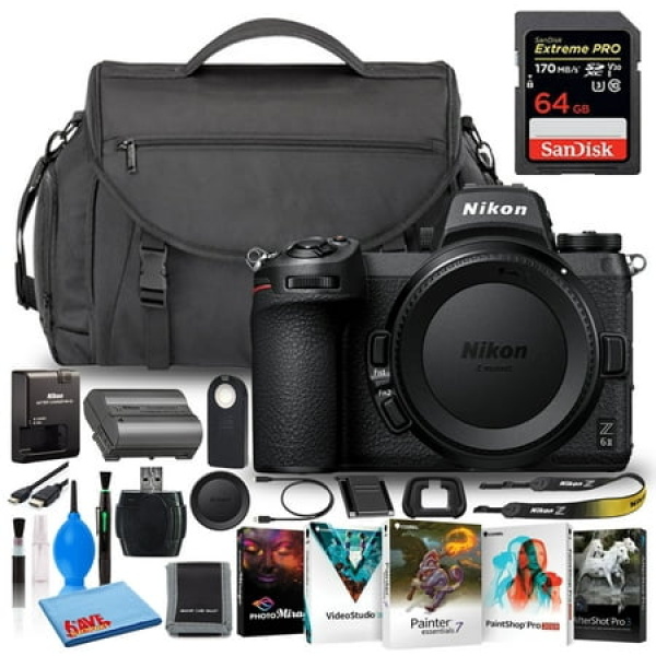 Nikon Z 6II 24.5MP Mirrorless Digital Camera (Body Only) (1659) (Model) Bundle with SanDisk 64GB Extreme SD Card + Digital Camera Bag + Corel Editing Software + Much More