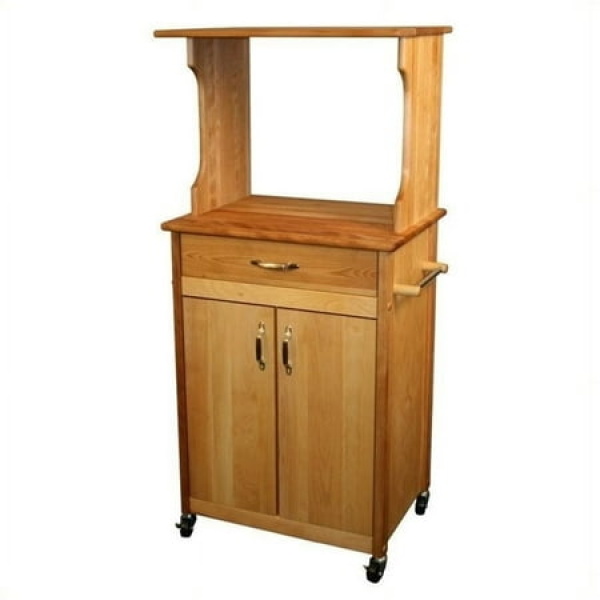 Pemberly Row Mid-Century Solid Hardwood Cart with Drawer in Brown