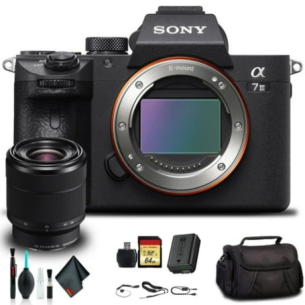 Sony Alpha a7 III Mirrorless Camera with 28-70mm Lens ILCE7M3K/B With Soft Bag 64GB Memory Card Card Reader Plus Essential Accessories