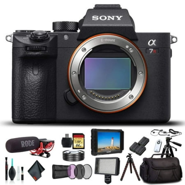 Sony Alpha a7R III Mirrorless Camera ILCE7RM3/B With Bag 2x Extra Batteries Rode Mic LED Light HD Monitor 2x 64GB Memory Card Sling Soft Bag Card Reader Plus Essential Accessories