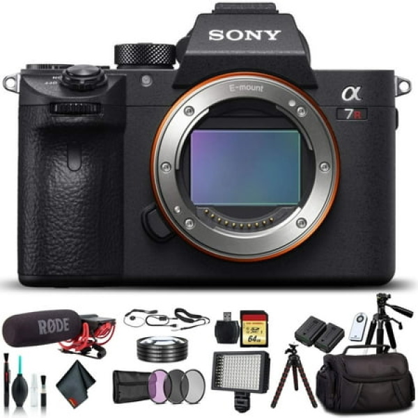 Sony Alpha a7R III Mirrorless Camera ILCE7RM3/B With Soft Bag Tripod Additional Battery Rode Mic LED Light 64GB Memory Card Sling Soft Bag Card Reader Plus Essential Accessories