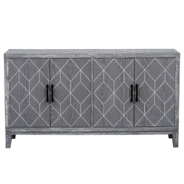 4-door Retro Sideboard with Adjustable Shelves Two Large Cabinet with Long Handle - Light Gray