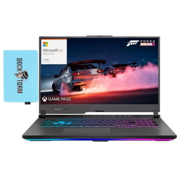 ASUS ROG Strix G17 Gaming/Entertainment Laptop (AMD Ryzen 9 7845HX 12-Core 17.3in 144 Hz Full HD (1920x1080) GeForce RTX 4070 Win 11 Home) with Microsoft 365 Personal Dockztorm Hub