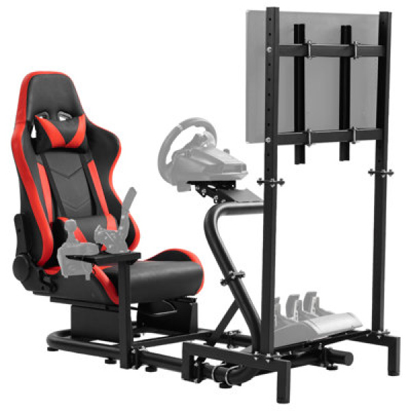 Anman Racing Sim Cockpit with Red Seat & TV Stand Fit Logitech G29 G920, Not Include Steering wheel & Wheels & Pedals and Shifter Handbrake