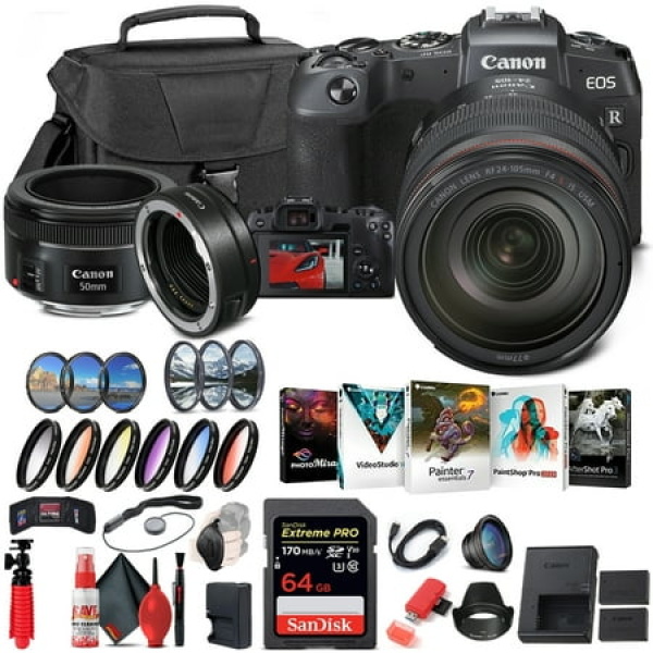 Canon EOS RP Mirrorless Camera with 24-105mm Lens (3380C012) + Canon EF + More