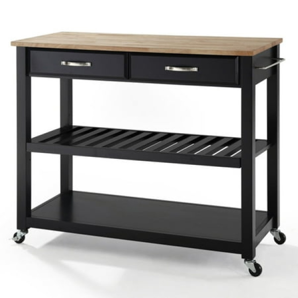 Crosley 2 Drawer Black Granite Top Kitchen Cart in Black