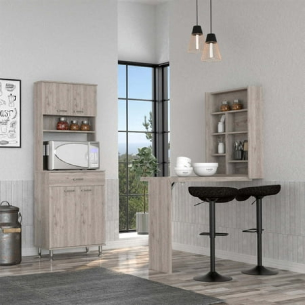 FM FURNITURE Winnipeg 2-Piece Modern Engineered Wood Kitchen Set in Light Gray