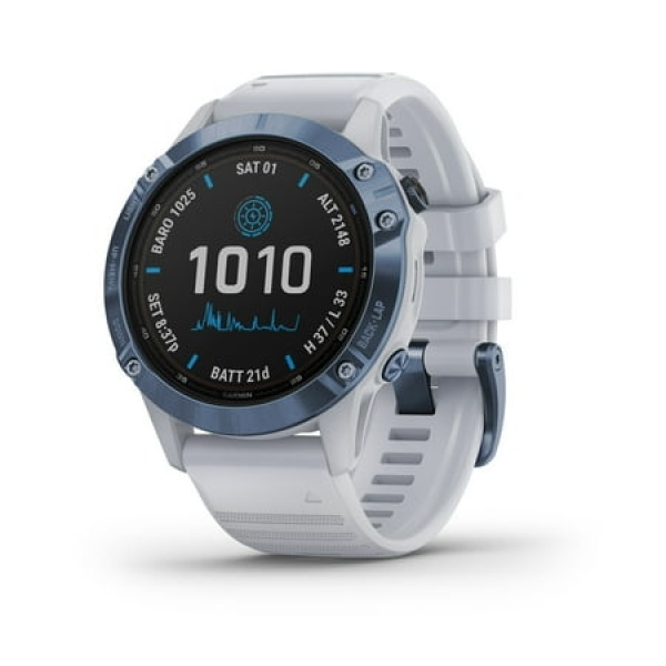 Garmin 010-02410-18 fēnix 6 Pro Solar Multisport GPS Watch (47 mm Case Mineral Blue with Whitestone Band)